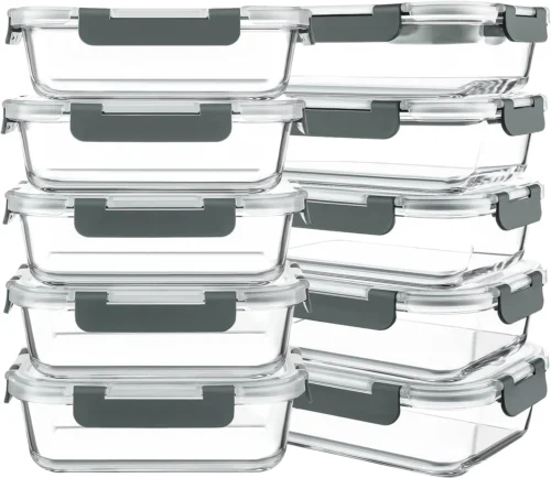 Nook KOMUEE 10 Packs 30 oz Glass Meal Prep Containers with Lids, White