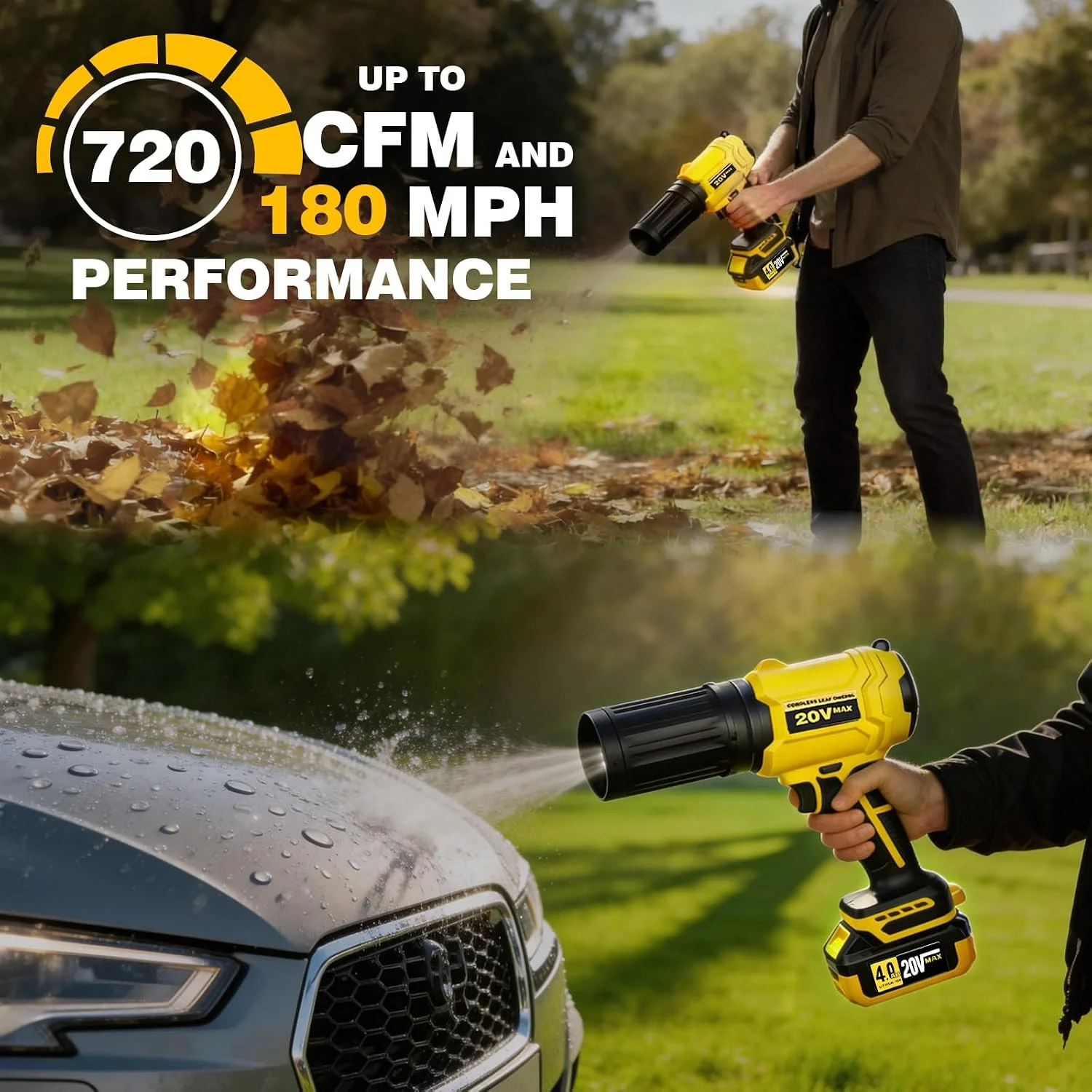 Leaf Blower for DEWALT 20V Max Battery, 720-CFM 180-MPH Handheld Electric Brushless Dust Blower with Light, Battery Powered Leaf Blowers for Patio - Image 4