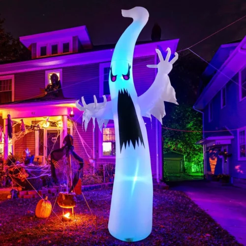 Alternative view of Nook 6 FT/12 FT Halloween Inflatables Ghost Outdoor Decorations Blow Up Yard Scary Red Eye Dimming Ghost with Built-in Colorful LEDs for Garden Lawn Indoor