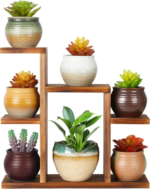 Nook Small Desk Plant Stand 7 Tiers Window Sill Plant Shelf Tabletop Wood