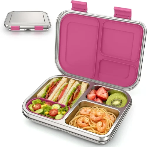 Nook Stainless Steel Bento Box Kids, 3 Compartments Leak Proof Metal Bento Lunch Box, 304 Stainless Steel Bento Lunch Containers for School and Office