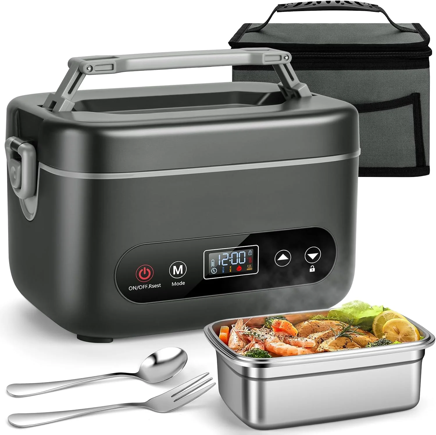 Nook Heated Lunch Box for Adults, 1.2L Self-Heating Food Warmer Dark Gray - Image 2
