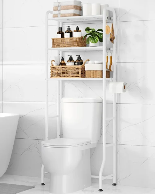 Nook Over Toilet Storage Rack, 63.2 H Space-Saving, Holder & Hooks