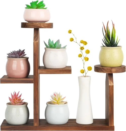Nook Wood Desktop Plant Stand Indoor Small Windowsill Flower Shelf 4 Tier