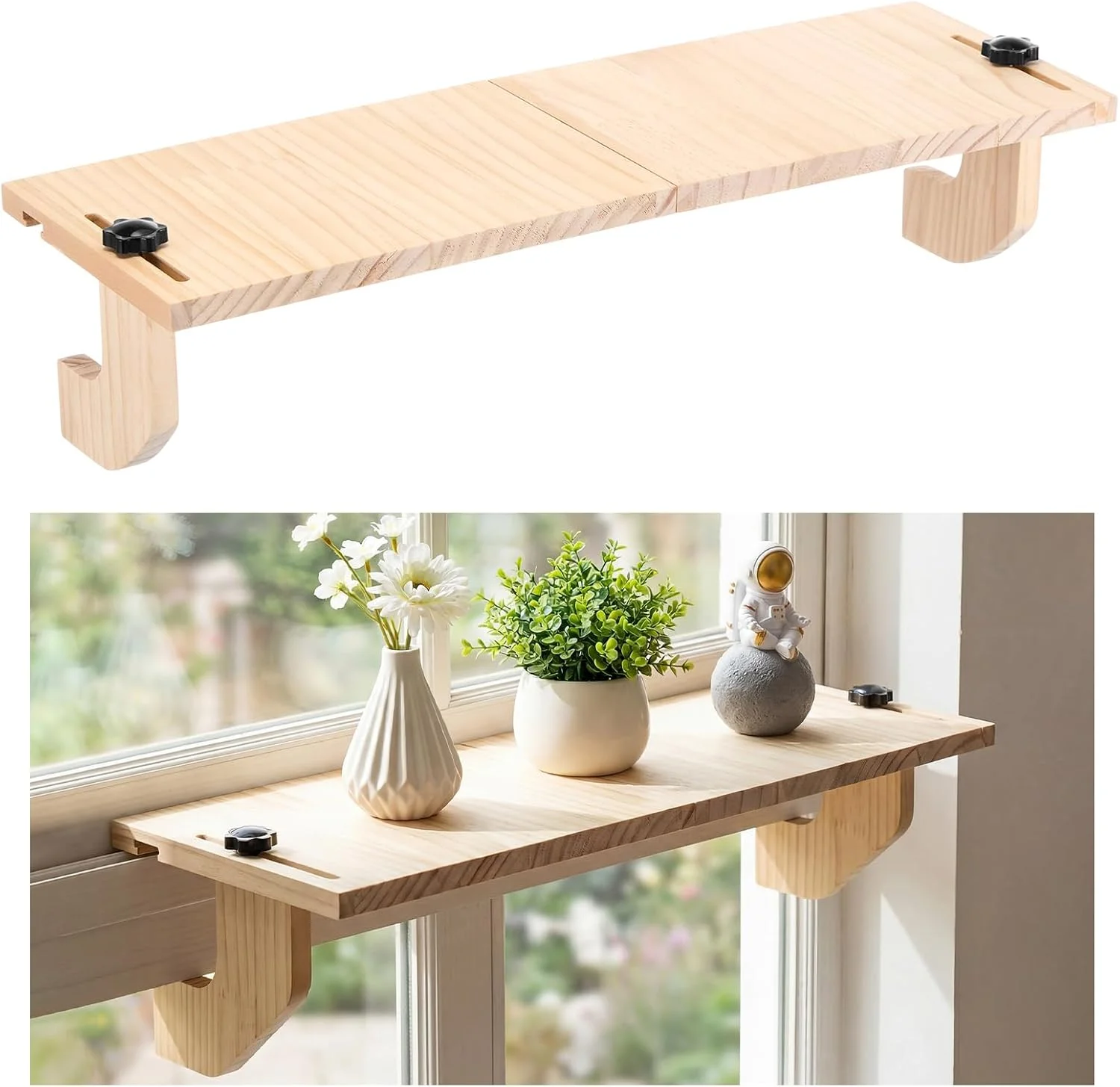 Nook Natural Window Sill Plant Shelf, Square, 21.7 x 7.1 x 5.9 Inch - Image 2