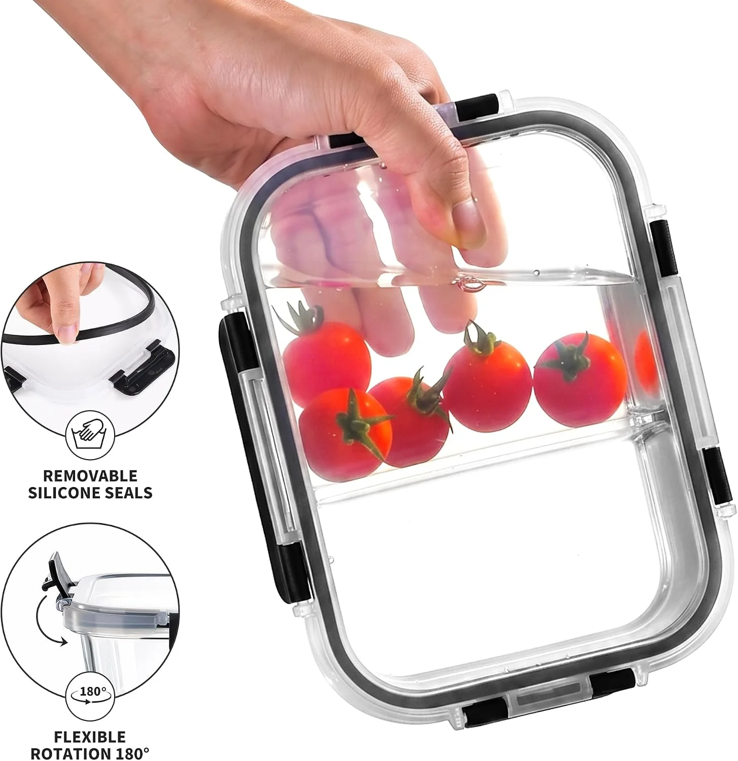 Nook Pack 2 Compartment 36oz Borosilicate Glass Meal Prep Containers with Lids - Image 4
