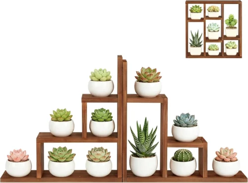 Alternative view of Nook Small Desk Plant Stand 7 Tiers Window Sill Plant Shelf Tabletop Wood