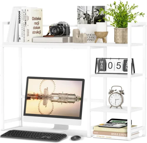 Alternative view of Nook Desk Shelf, 38.6 Desktop Organizer Shelf, Desk Hutch for Computer Monitor, 4 Tier Desk Display Rack, Wood Desktop Bookshelf Storage Rack for Home Office Dorm, Rustic Brown