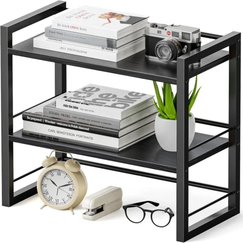 Alternative view of Nook Office Desk Shelf Organizer, Wood Desktop Bookshelf Supplies Storage Rack, Shelf for Top of Desk and Dresser (Black-2 Tier)