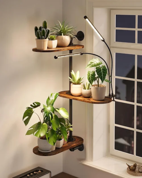 Nook Window Plant Shelves 3-Tier Rotating Plant Stand Industrial Window Plant Shelf Wood