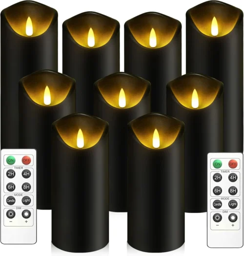 Flickering Flameless Candles Battery Operated with Remote and 2/4/6/8 H Timer Acrylic Led Pillar Candles Pack of 9 (appr D2.3xH5.56.57.5)