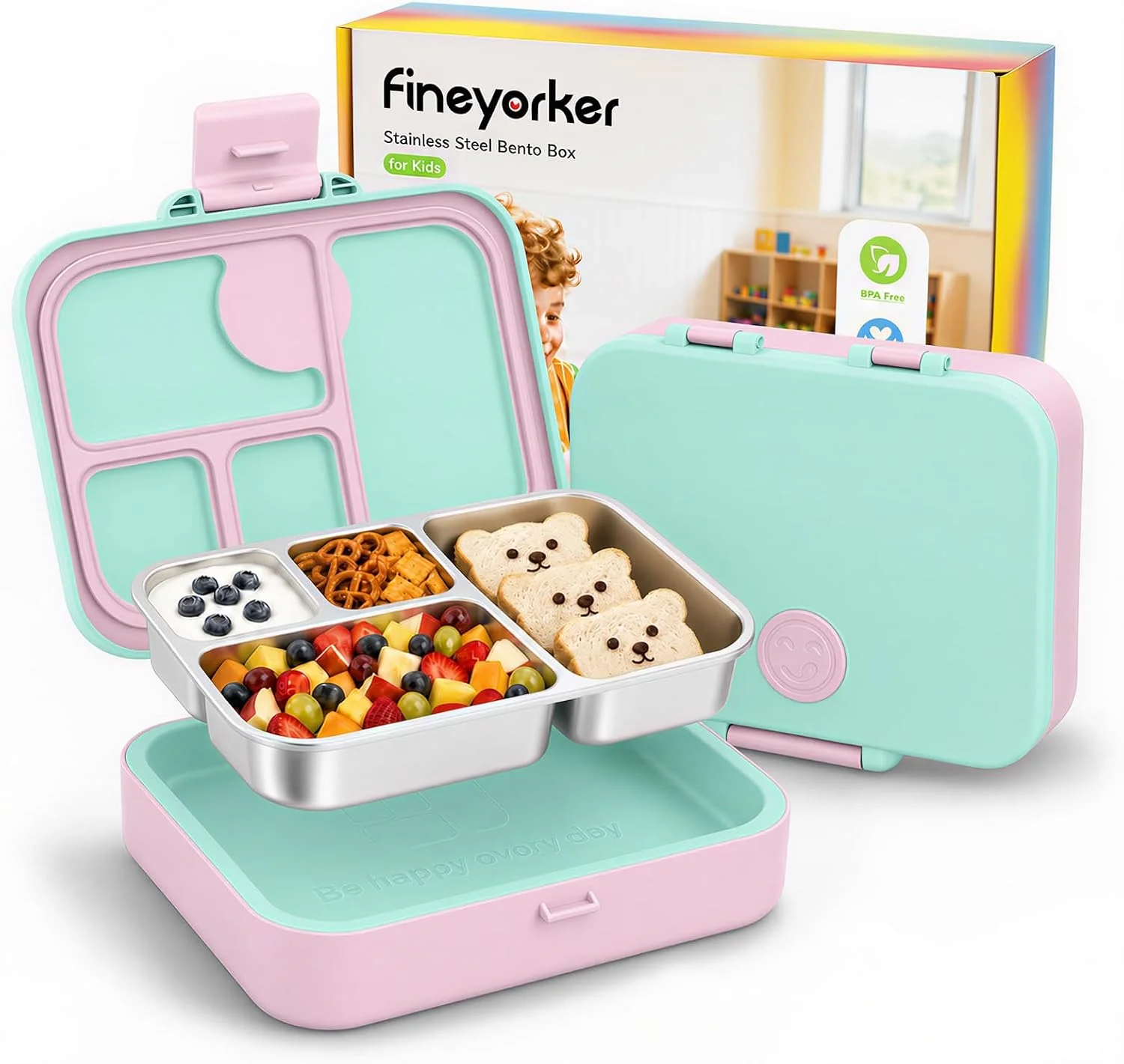 Kids Stainless Steel Bento Lunch Box, 4 Compartments - Image 3
