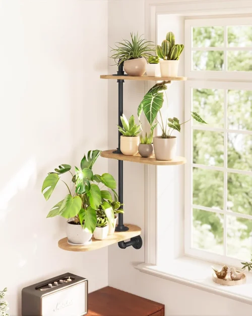 Alternative view of Nook Window Plant Shelves 3-Tier Rotating Plant Stand Industrial Window Plant Shelf Wood