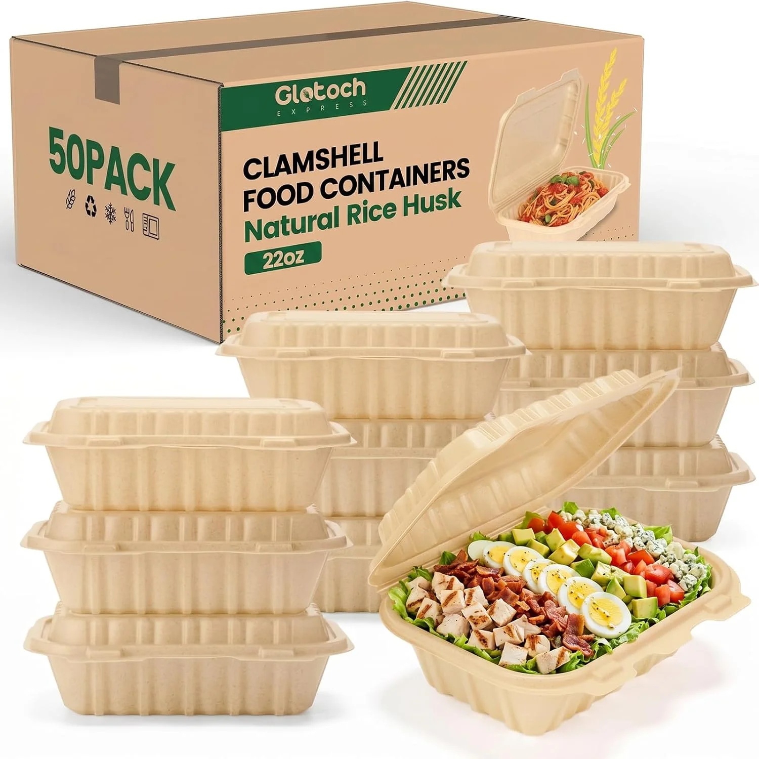 Piece (50 Pack) Meal Prep Containers with Lids, 28 oz Cornstarch Food Storage Containers Plant-based Lunch Box for Salad - Image 2
