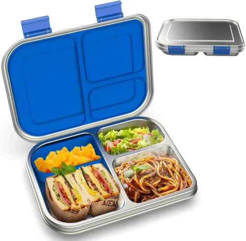 Alternative view of Nook Stainless Steel Kids Leak-Resistant Bento Lunch Box, 3-Compartments with Silicone Container, Dishwasher-Safe, Child-Friendly Design for School