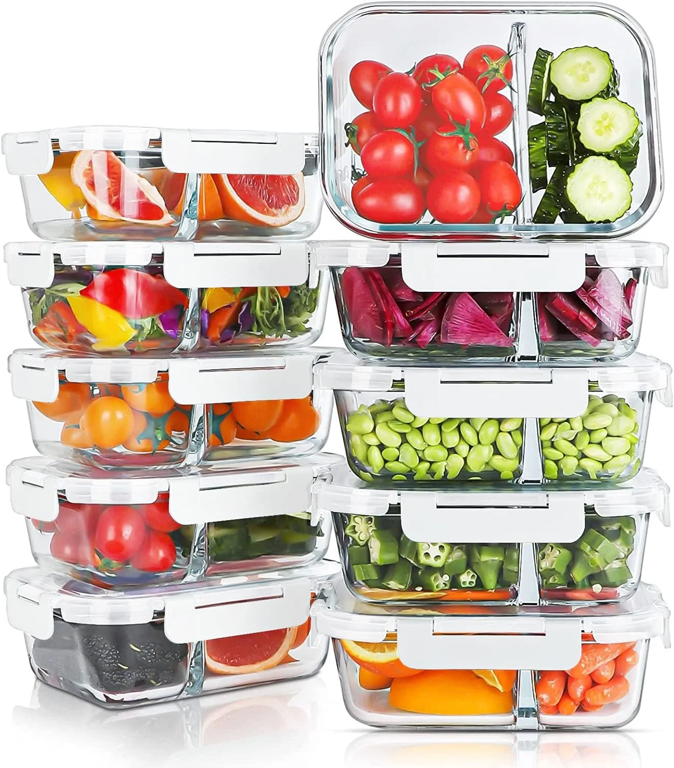 Nook KOMUEE 10 Packs 30oz Glass Meal Prep Containers 2 Compartments - Image 2
