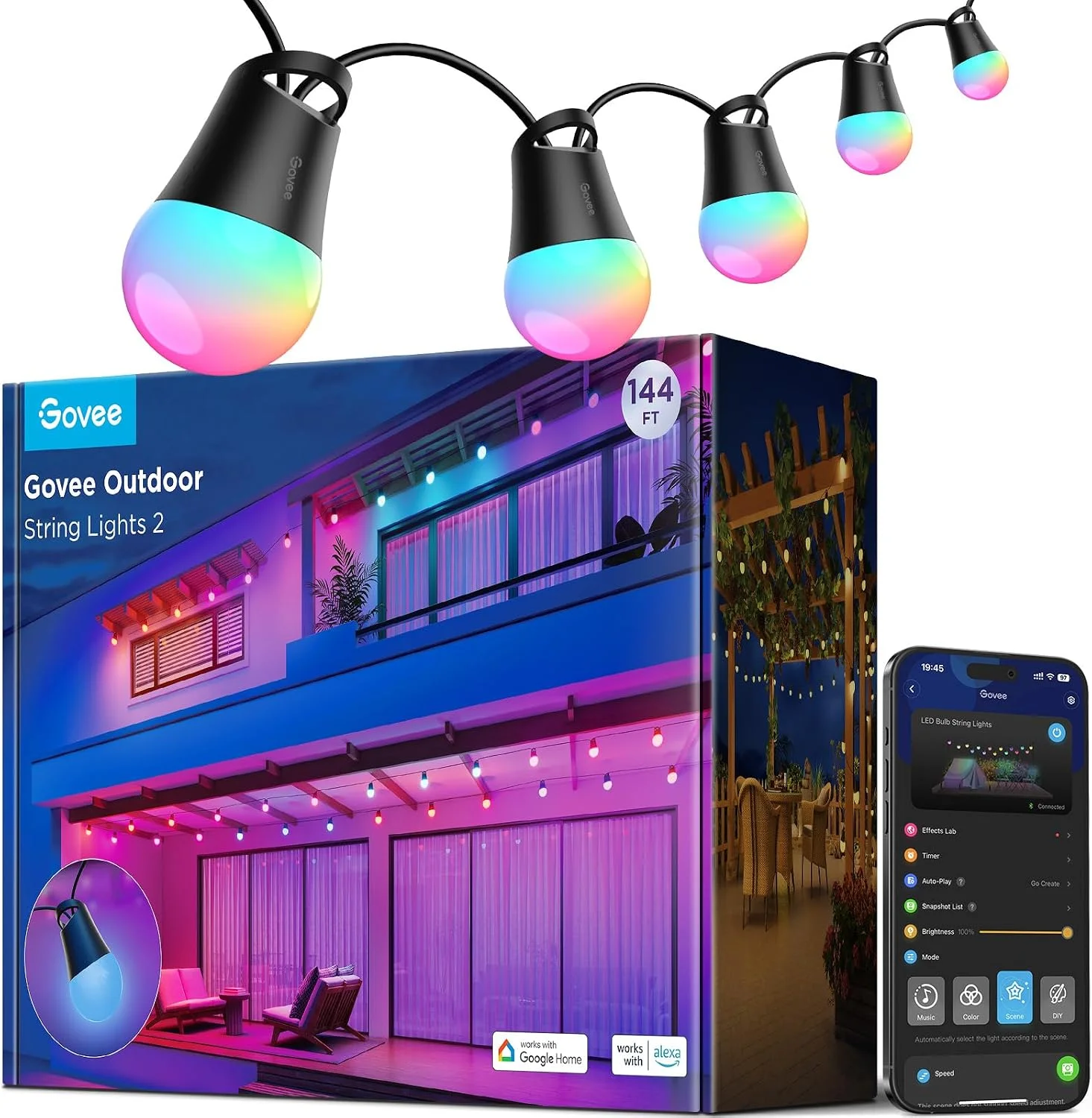 Nook Smart Outdoor String Lights 2, 144ft RGBIC Patio Lights with 45 Bulbs - Image 2