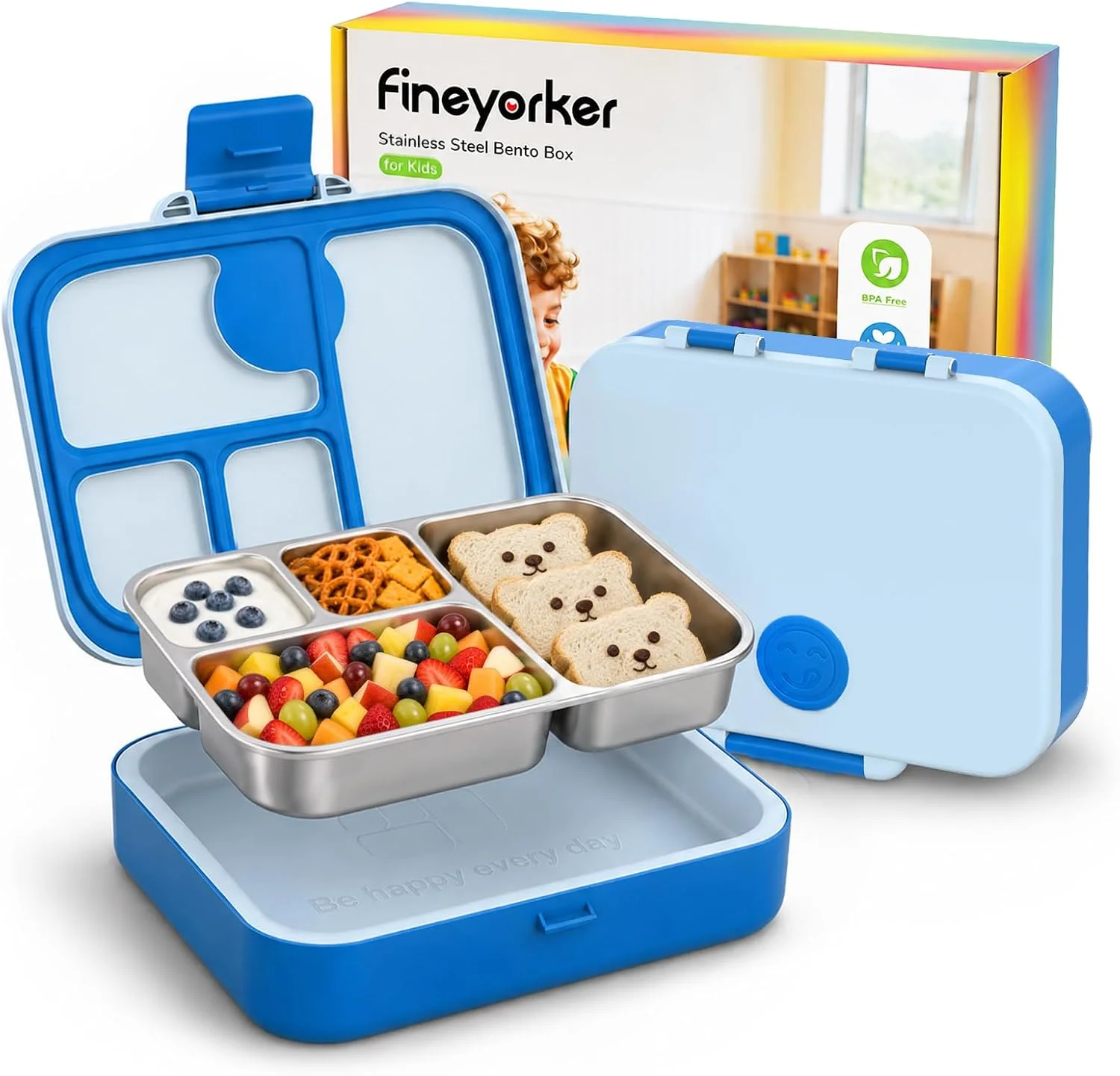 Kids Stainless Steel Bento Lunch Box, 4 Compartments - Image 2