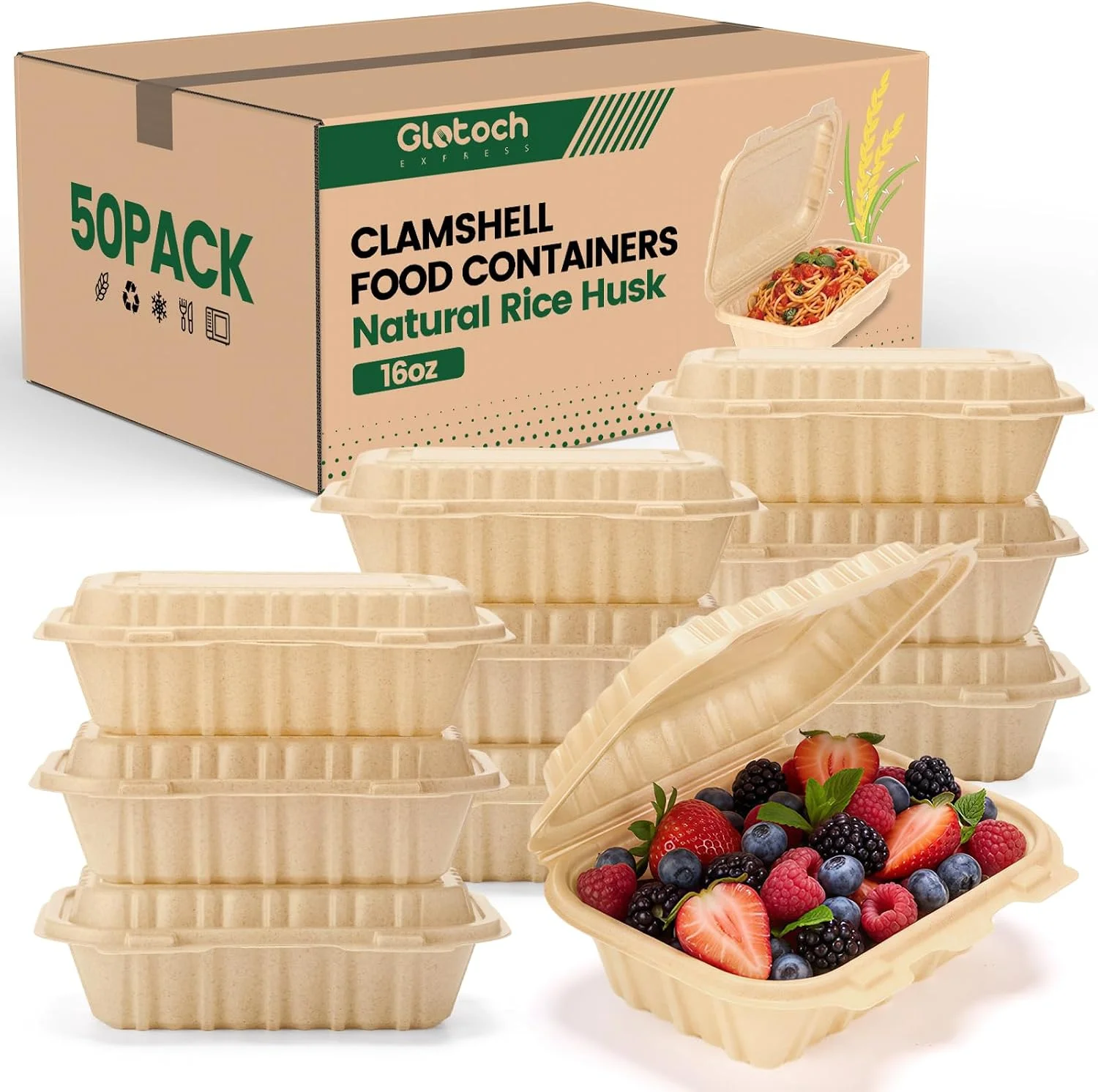 Piece (50 Pack) Meal Prep Containers with Lids, 28 oz Cornstarch Food Storage Containers Plant-based Lunch Box for Salad - Image 4