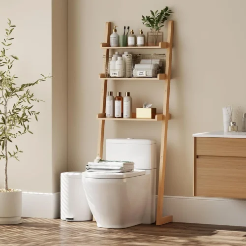 Alternative view of Nook Over The Toilet Storage Shelf Wood, 3-Tier Above Toilet Organizer Rack, Freestanding Above Toilet Shelf for Bathroom, Laundry, Space Saver, Walnut Color.