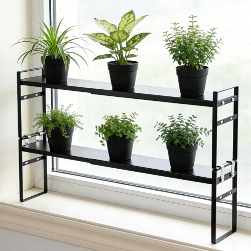 Alternative view of Nook Expandable Window Sill Plant Shelf, Narrow Expandable Window Shelf for Plants Kitchen Sink Organizer Stackable Shelves for Kitchen Counter, Windowsill Plants, Bathroom Vanity (Black)