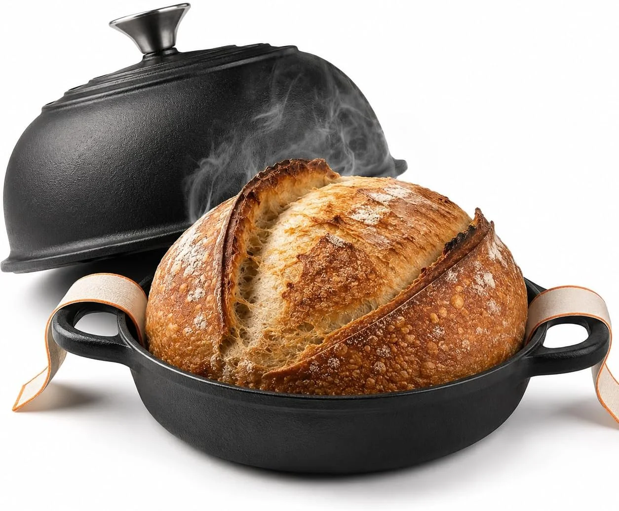 5QT Pre-Seasoned Cast Iron Dutch Oven For Bread Baking, Dutch Oven with Domed Lid, Sourdough Bread Baking Supplies, Multi-Functional Bread Pan For Baking, Frying, Roasting - Image 2