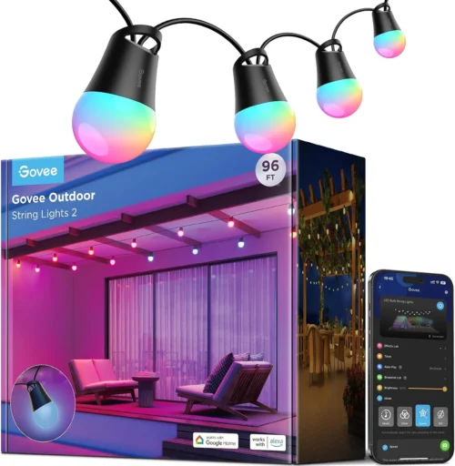 Nook Smart Outdoor String Lights 2, 144ft RGBIC Patio Lights with 45 Bulbs