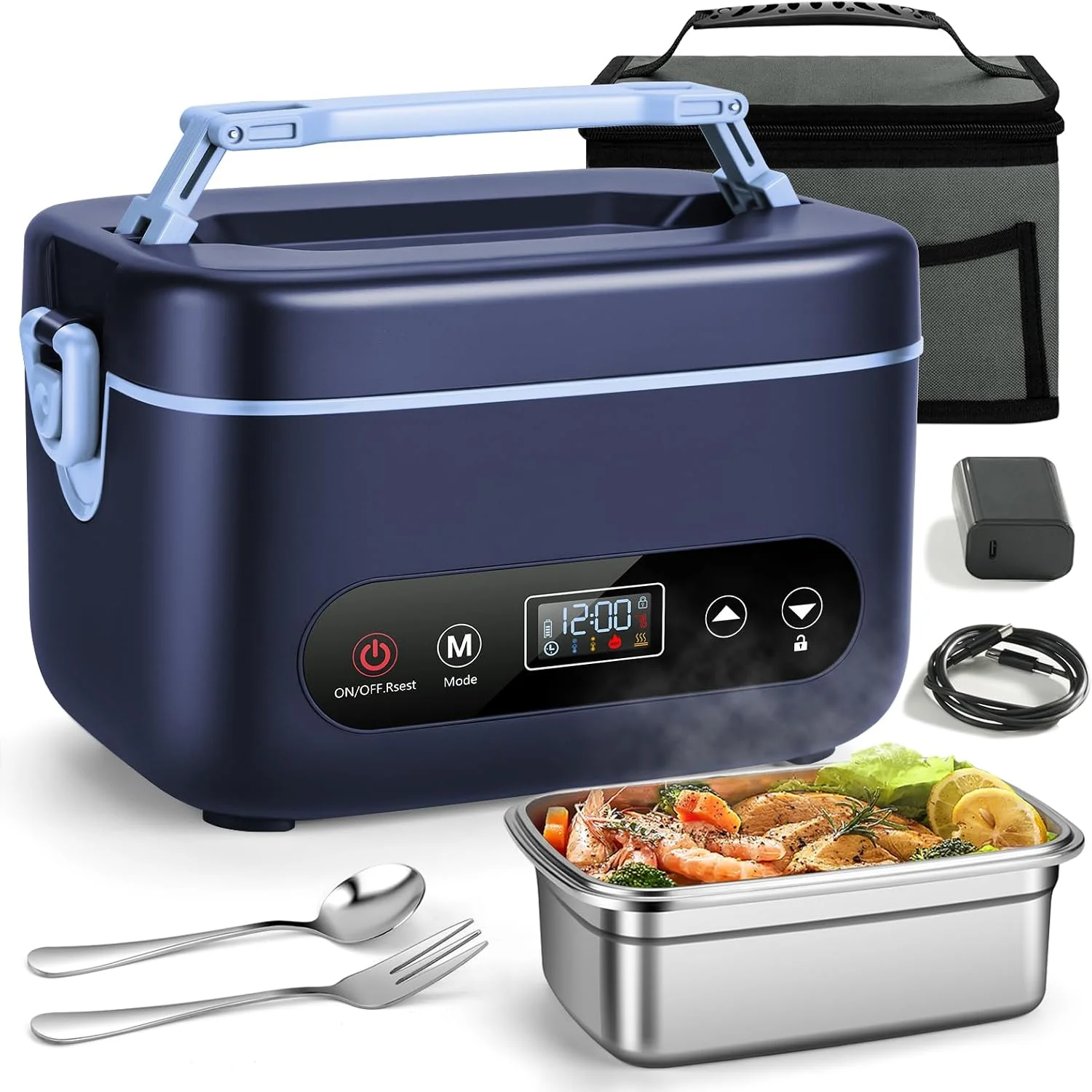 Nook Heated Lunch Box for Adults, 1.2L Self-Heating Food Warmer Dark Gray