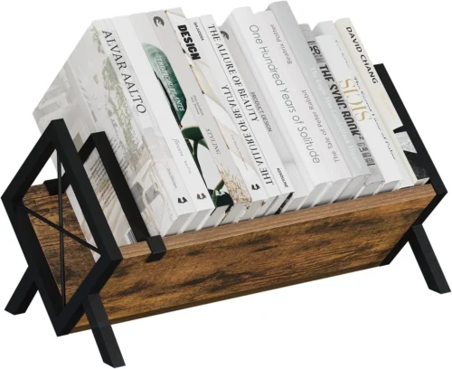 Nook Wood Desktop Bookshelf, Retro Tabletop Bookshelf, Desk Shelf for Top of Desk in Living Room, Home, Office, Tilting Bookcase for CDs, Magazine, Books, Home Decor