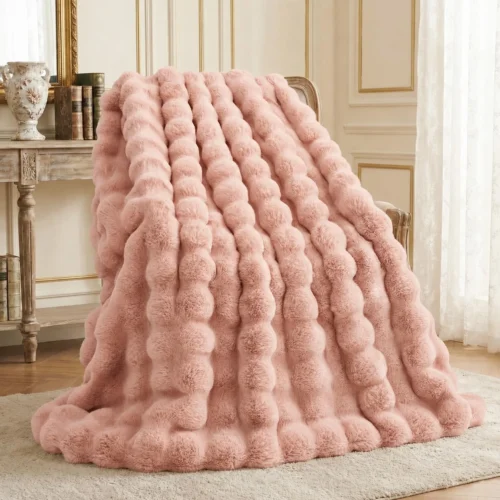 Alternative view of Nook L'AGRATY Faux Rabbit Fur Throw Blanket for Couch, 50'' x 60'', Cocoa Brown