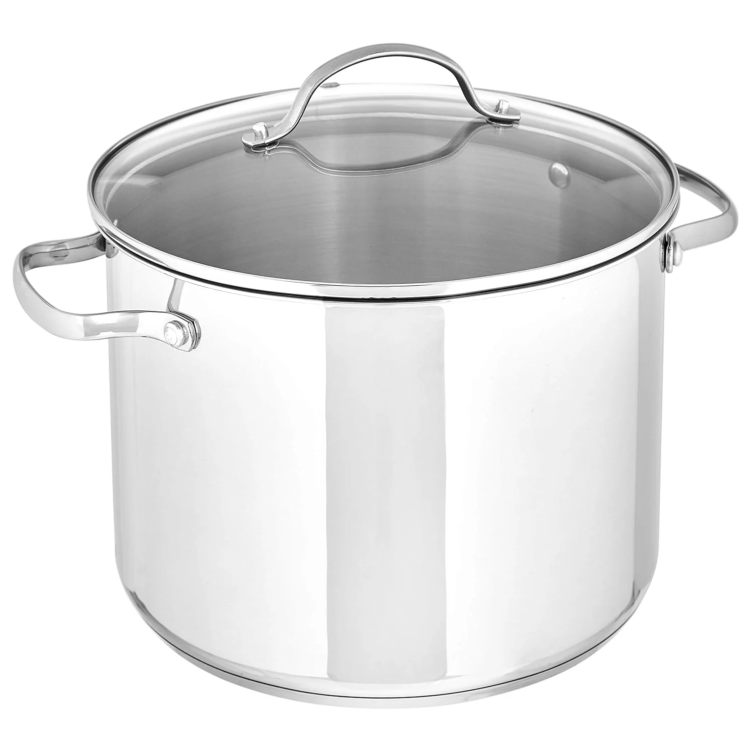 Nook Amazon Basics Stainless Steel Induction Compatible Stock Pot with Glass Lid, Oven Safe, Dishwasher Safe, Sturdy, 8 Quart, Silver