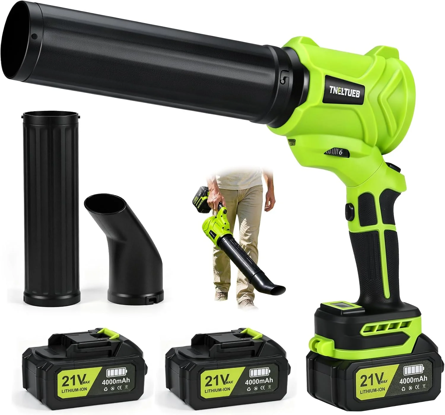 Blower, 180?? Rotating Cordless Leaf Blower with 2 x4Ah Batteries and Charger, 6 Speed Modes 980000 RPM Electric Handheld Blower - Image 3