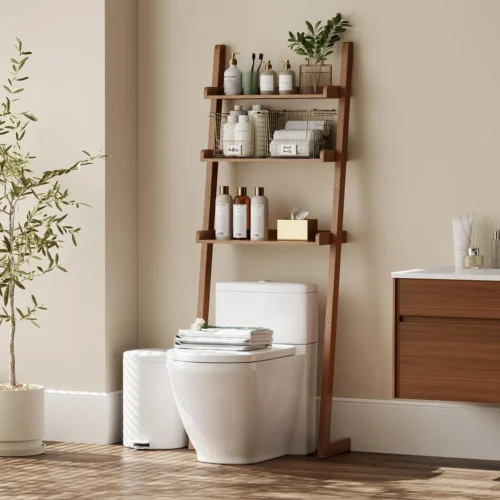 Nook Over The Toilet Storage Shelf Wood, 3-Tier Above Toilet Organizer Rack, Freestanding Above Toilet Shelf for Bathroom, Laundry, Space Saver, Walnut Color.