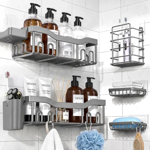Alternative view of Nook 7-Pack Shower Caddy Adhesive, Stainless Steel Shower Organizer Shelf