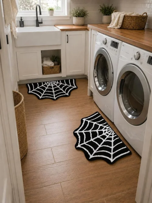 Alternative view of Nook Spider Web Bath Mat, 31??20 Halloween Bath Mat Non-Slip Rugs Spiderweb Rug Machine Washable Goth Area Rugs Gothic Rug for Front Door, Bedroom