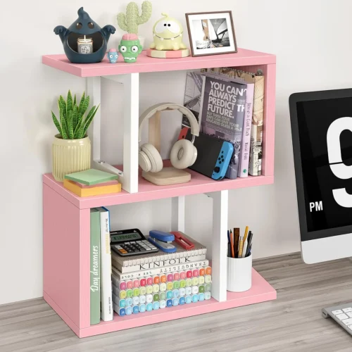 Alternative view of Nook Small Desktop Bookshelf for Top of Desk Shelf - Mini White Table Bookcase 3-Tier Shelves Storage Book Organizer Hutch for Dorm Office College