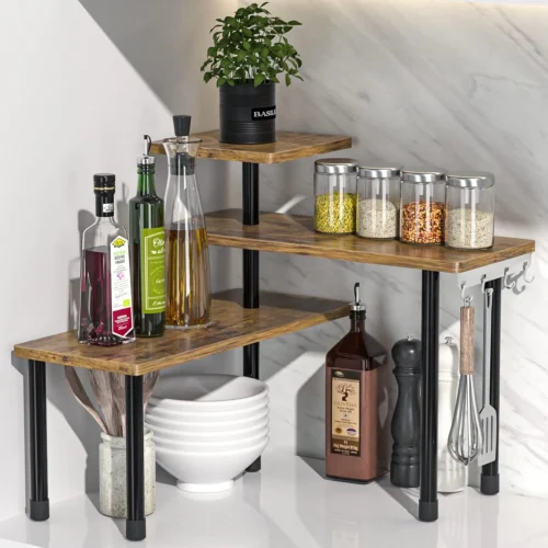 Alternative view of Nook Kitchen Countertop Organizer 3-Tier Corner Shelf, Rustic Brown