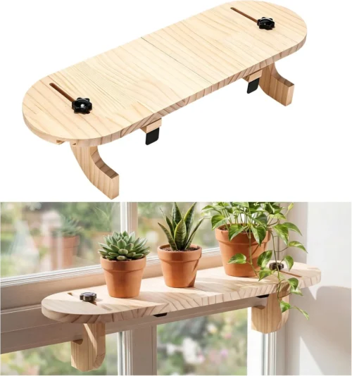 Nook Natural Window Sill Plant Shelf, Square, 21.7 x 7.1 x 5.9 Inch