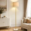 Dimmable Gold Floor Lamp, Turkish Marble Base, White Linen Shade