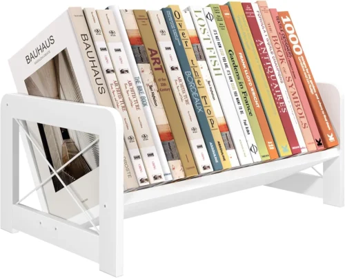 Alternative view of Nook Desktop Bookshelf Organizer, Wood Slanted Desk Bookshelf, Small Tabletop Book Rack, Portable Mini Bookcase for Book Display, Cookbooks, Kids Reading, Office & Home Storage, Rustic Brown