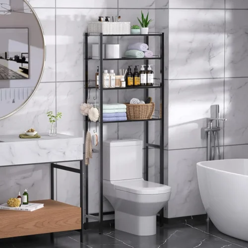Alternative view of Nook 4 Tier Over The Toilet Storage Rack, Bathroom Organizer Shelves Cabinet Above Toilet, with Adjustable Height Freestanding Shelf Space Saver, Black