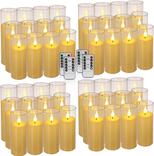 Nook Set of 24 Waterproof Outdoor Flameless Candles, LED Candles with 4 Remote and Timer, (H 4 5 6 x D 2.2), for Halloween Wedding Festiv