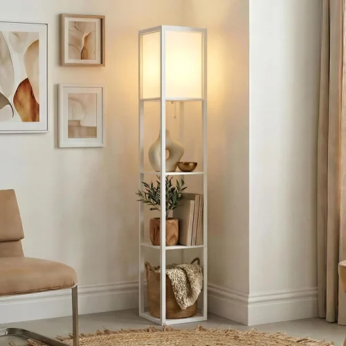 Alternative view of Nook Maxwell - Modern Shelf Floor Lamp with Lamp Shade & Warm White LED Bulb, Corner Display Floor Lamp with Shelves for Living Room, Bedroom