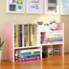 Nook Desktop Shelf Organizer, Adjustable Wood Office Storage Rack, Counter Display Small Bookshelf for Home/Office/School(White)