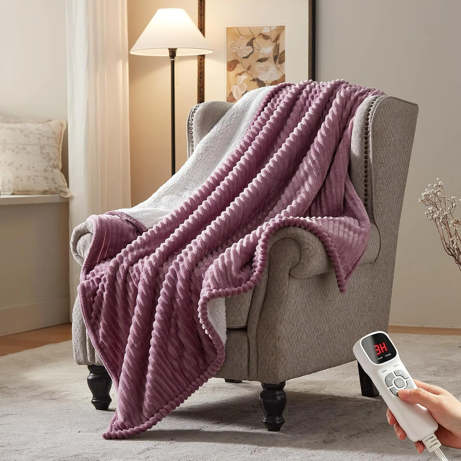 BEARKISS Electric Heated Blanket, 50x60 Heating Throw Flannel London Grey - Image 2