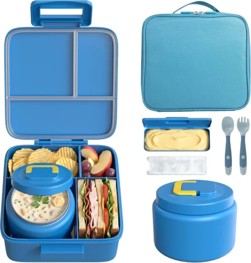 Alternative view of Nook MAISON HUIS Bento Lunch Box with 8oz Soup Thermo and Insulated Lunch Bag, Kids Leakproof Lunch Food Containers with 5 Compartment, Boys Girls Thermo Hot Food Jar for Travel, School, BPA Free (Black)