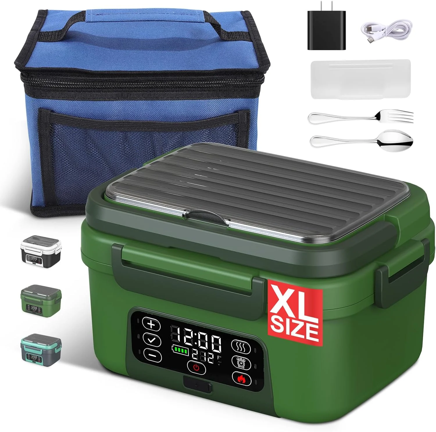 Nook Electric Heated Lunch Box, 1.5L - 6.3 Cups 100W Rechargeable Smart Self-Heating Food Warmer with Removable Divider, Spoon, Fork, BPA Free - Image 2