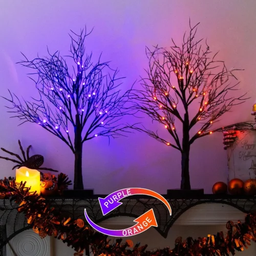 Alternative view of Nook Pack Halloween Tree, Vanthylit Black Tree with Orange Purple Bi-Color Led Lights 6 Functions, USB & Battery Operated Lighted Willow Branch for Indoor