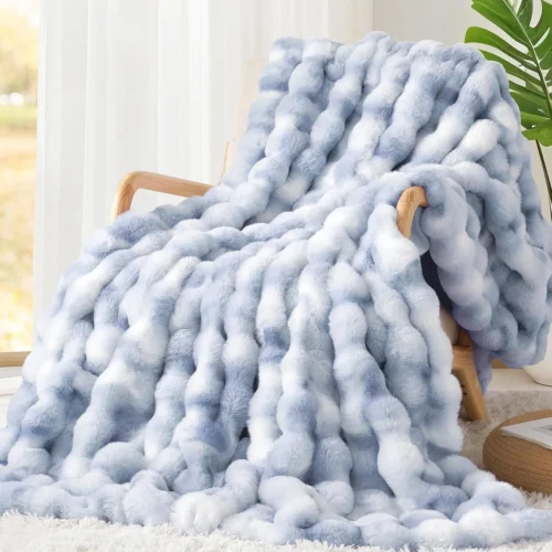 Alternative view of Nook Touchat Luxury 1000GSM Faux Rabbit Fur Throw Blanket, Super Heavy Warm Cozy Blankets for Couch Bed Sofa, Bubble Plush Fuzzy Elegant Soft Mink Blanket for Mom Living Room Bedroom, Cream White