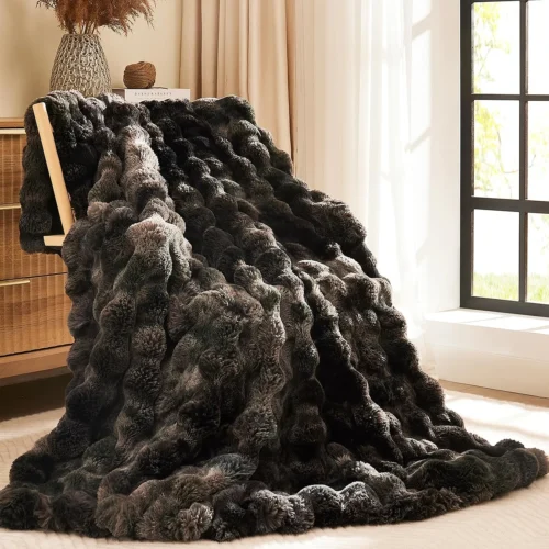 Nook L'AGRATY Faux Rabbit Fur Throw Blanket for Couch, 50'' x 60'', Cocoa Brown